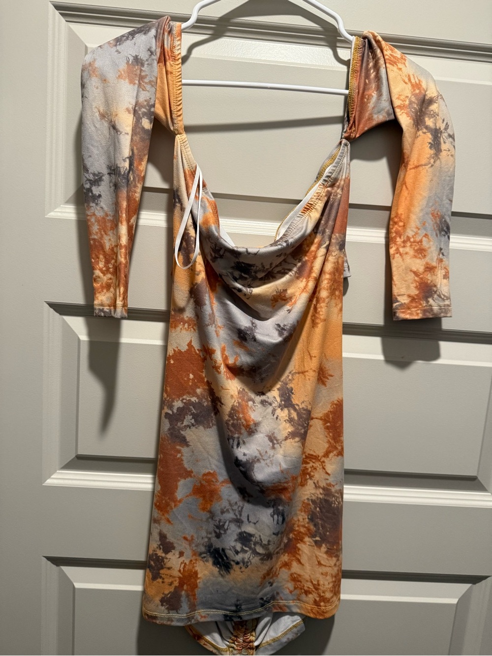 Tie-Dye Orange and Gray Cowl Neck Women’s Dress